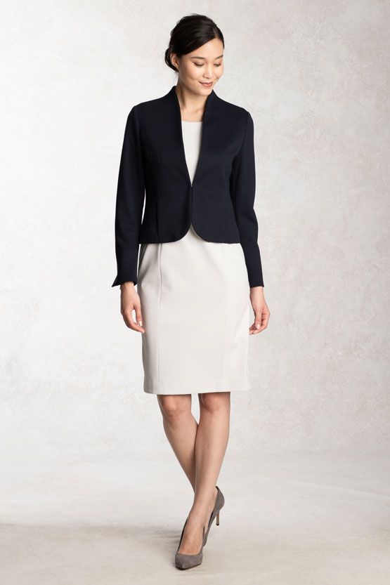 Wool Blend Double Face: Navy Collarless Jacket