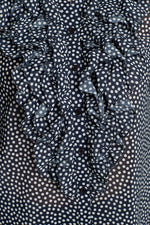 Stretch Chiffon: Navy Dot Frill Blouse