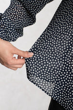 Stretch Chiffon: Navy Dot Frill Blouse