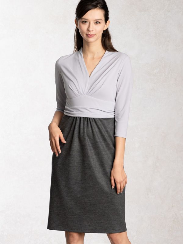 Setup: Pale Blue X Medium Gray 3/4 Sleeve Shell Dress