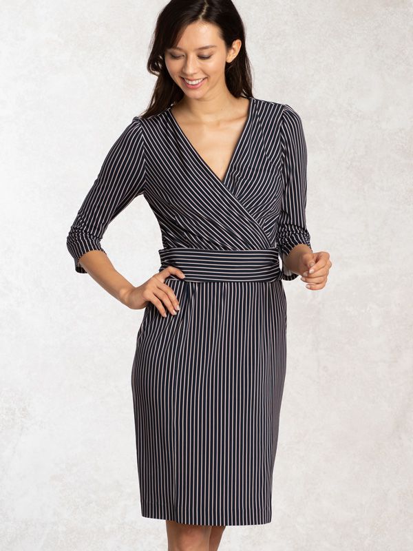 Navy Stripe Piping Dress