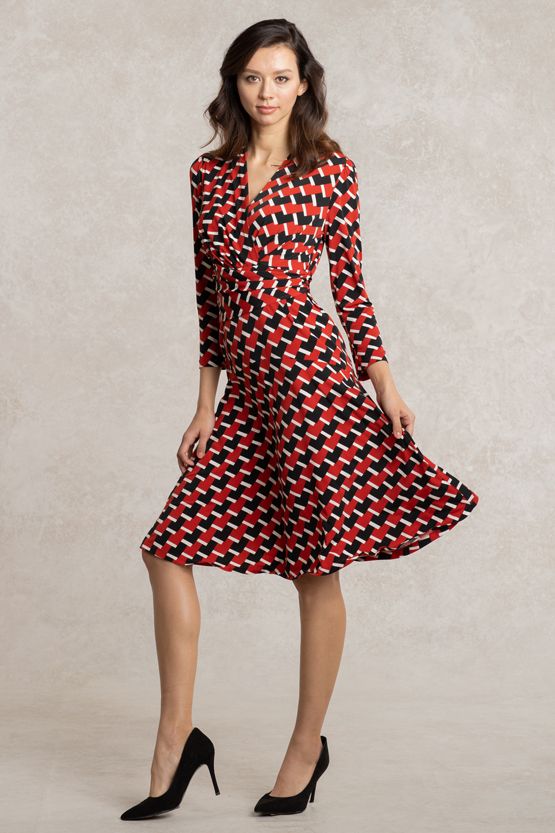 Brick Red Aztec Cache-Coeur Dress