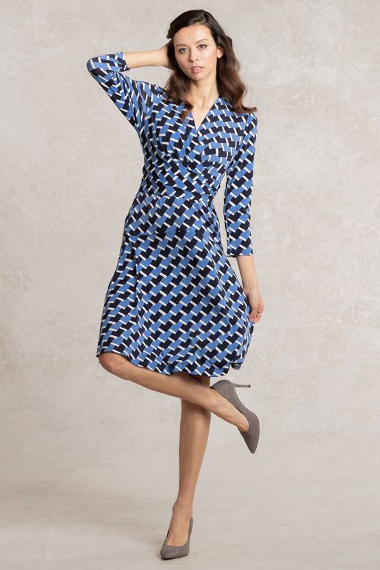 Blue Aztec Cache-Coeur Dress