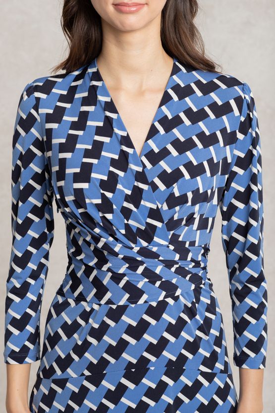 Blue Aztec Cache-Coeur Dress