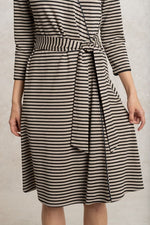 Beige X Black Stripe Wrap-Style Dress