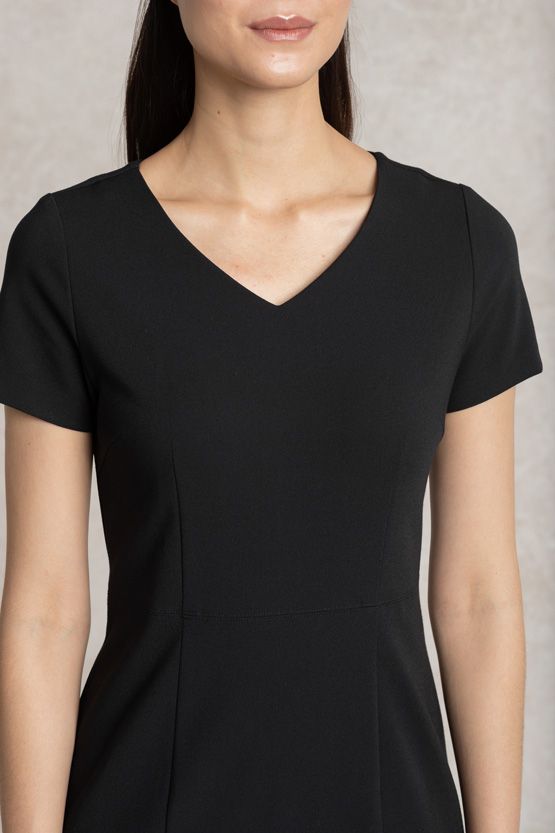 All-Season Material: Black V-Neck I-Line Dress