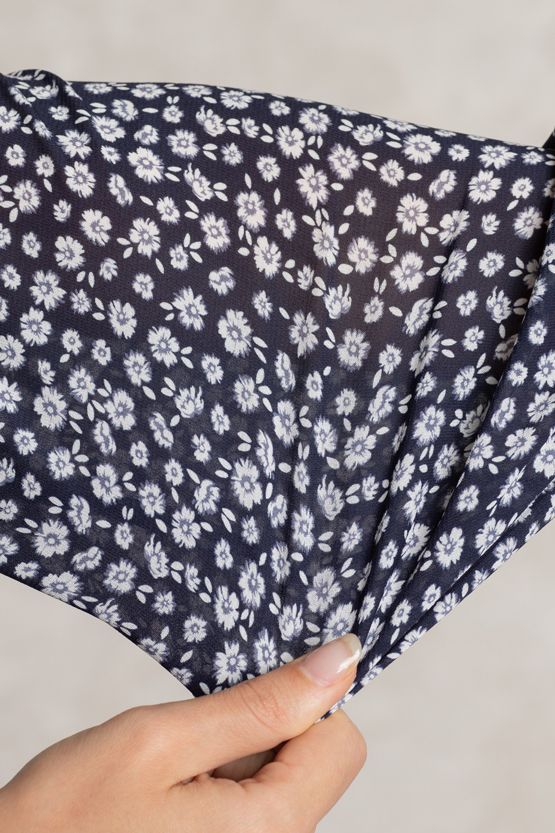Stretch Chiffon: Petit Navy Frill Blouse