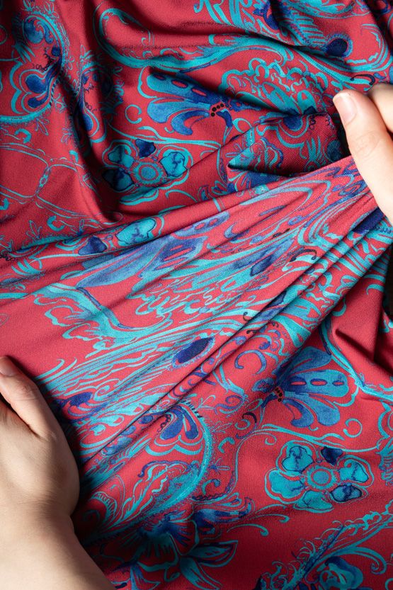 Chinoiserie Red Side Gather Dress