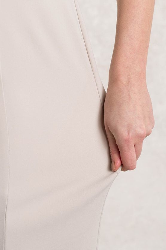 All-Season Material: Greige V-Neck I-Line Dress