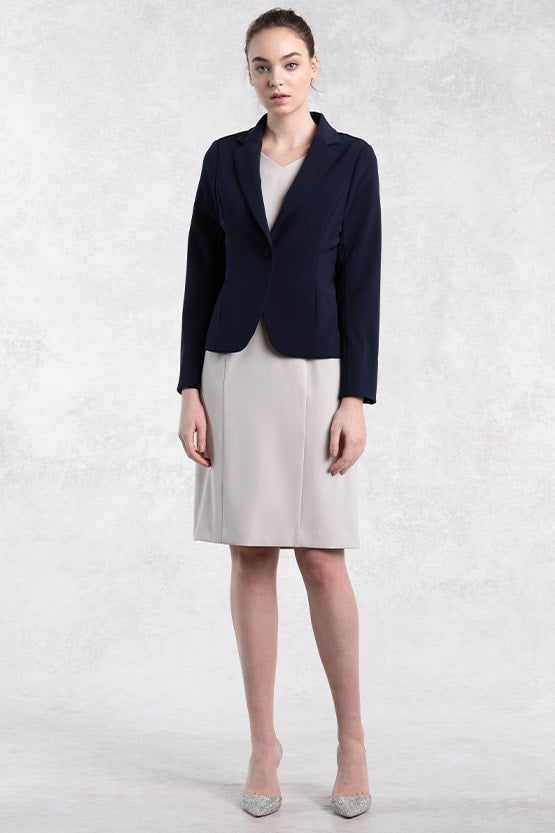Cotton Blend: Navy Stretch Tailored Jacket