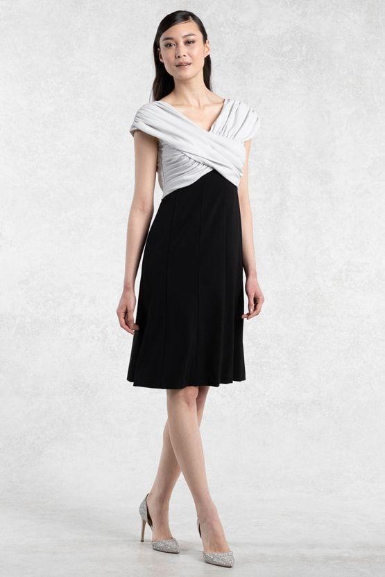 All-Season Material: Greige X Black Shoulder Venus Dress