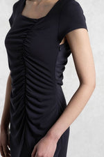 Navy Blue Square Neck Gather Dress