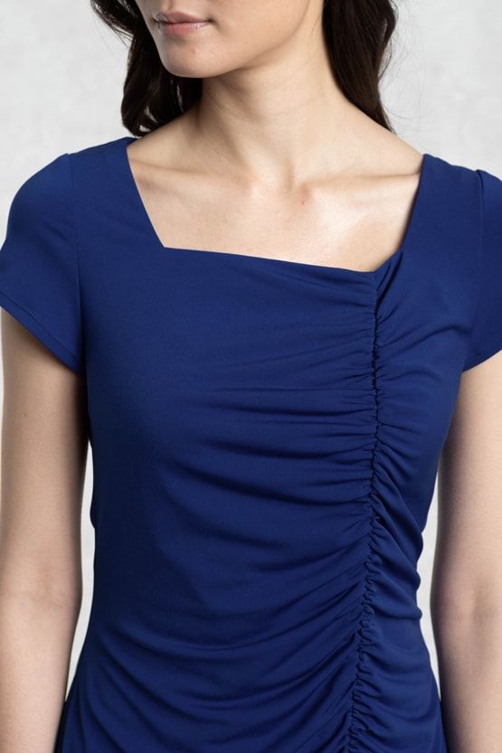 Royal Blue Square Neck Gather Dress