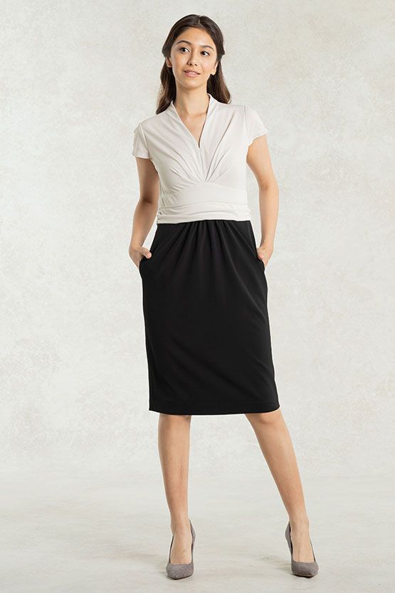 All-Season Material: Ice Gray X Black Docking Shell Dress