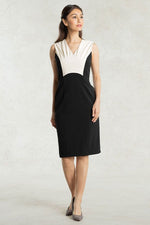All-Season Material: Greige X Black Stretch Bi-Color Dress
