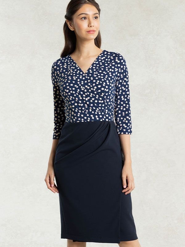 All-Season Material: Navy Rice Shower X Navy Asymmetry Dress