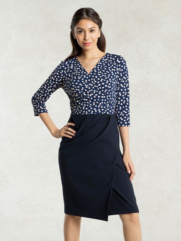 All-Season Material: Navy Rice Shower X Navy Asymmetry Dress
