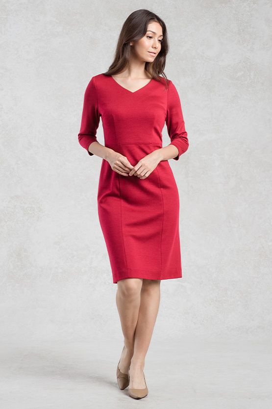 Suit Friendly: Red V-Neck I-Line Dress
