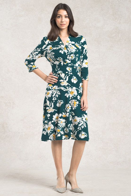 Green Elena Cache-Coeur Dress