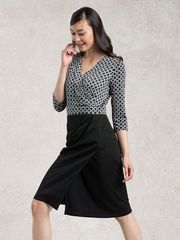 Wool Blend Double Face: Gray Circle X Black Asymmetry Dress