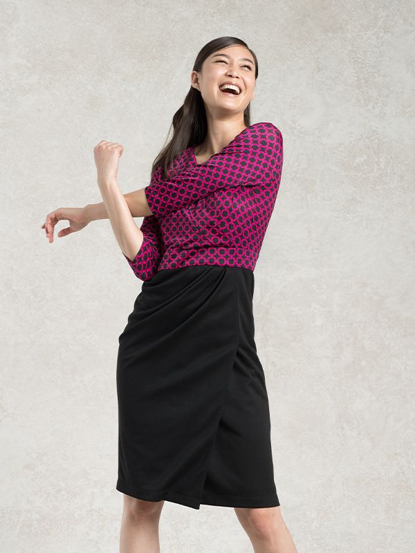 Wool Blend Double Face: Pink Circle X Black Asymmetry Dress