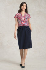 All-Season Material: Red Tricolore X Navy Docking Shell Dress