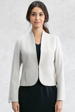 All-Season Material: Greige Collarless Jacket