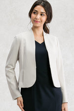 All-Season Material: Greige Collarless Jacket