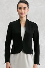 All-Season Material: Black Collarless Jacket