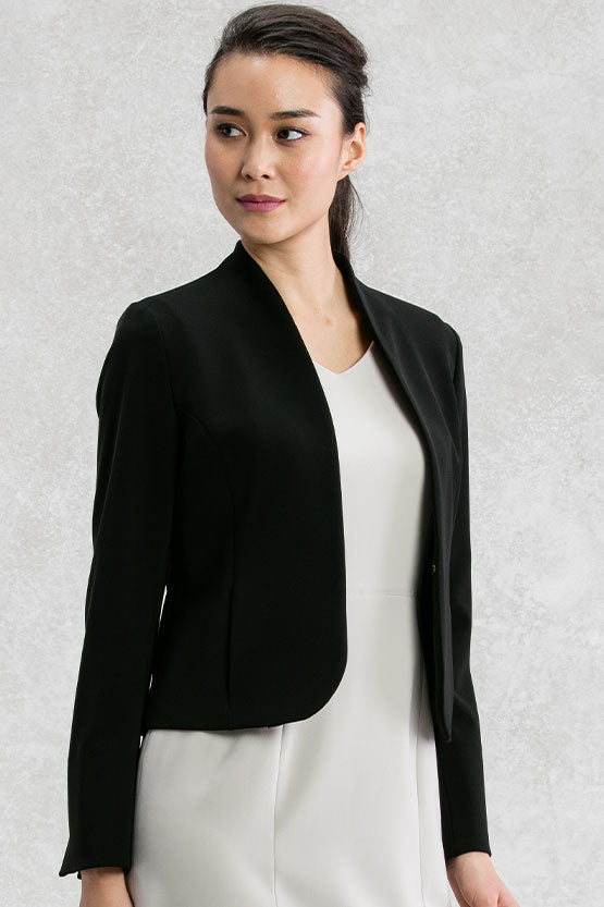 All-Season Material: Black Collarless Jacket