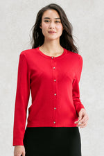 【Washable Knit】Red Crew-neck Cardigan