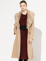 Long Length: Camel Beige Eco-Fur Coat