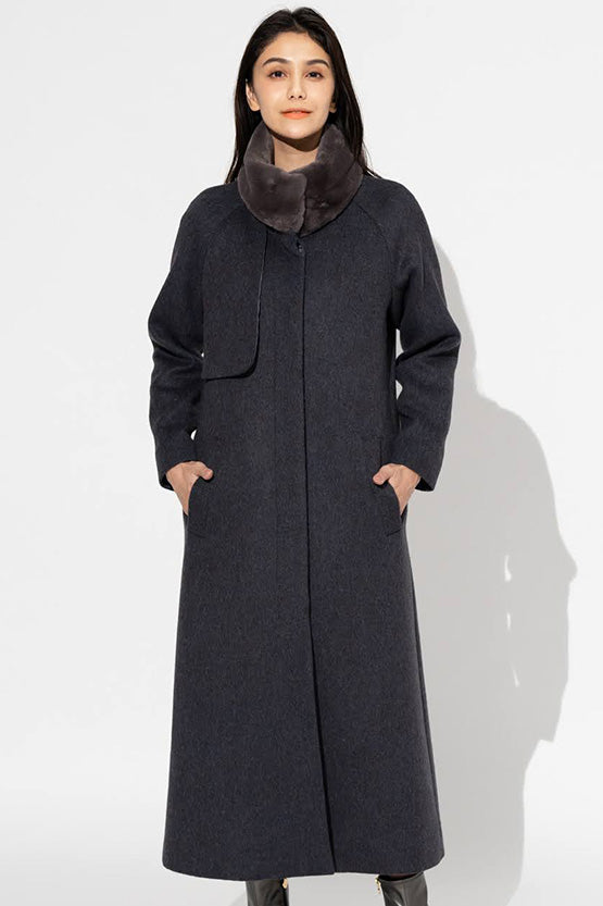 Fur Free: Navy Brown Long Coat