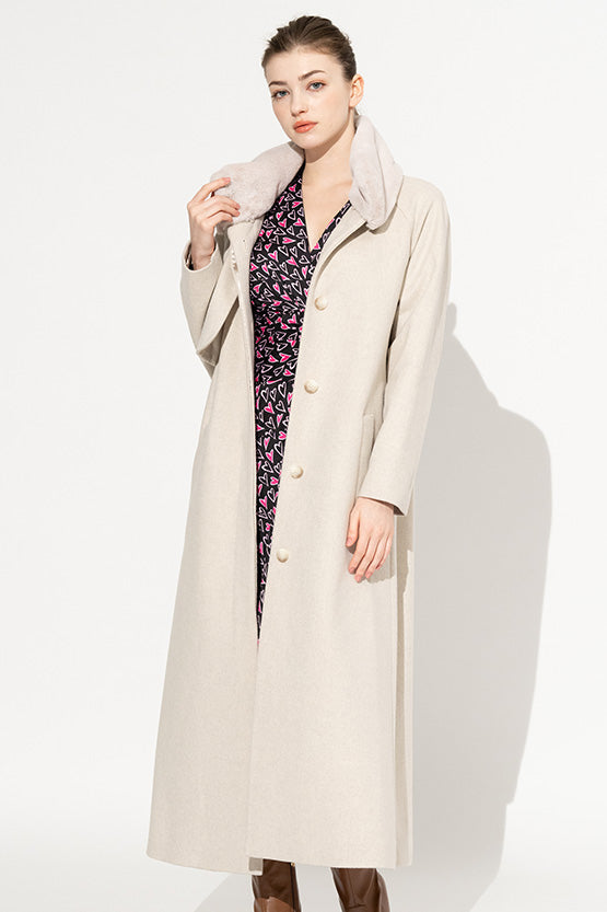 Fur Free Long Coat: White Gray White Gray