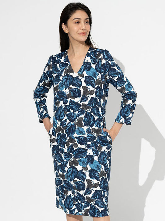 Navy Leaf Sack Dress
