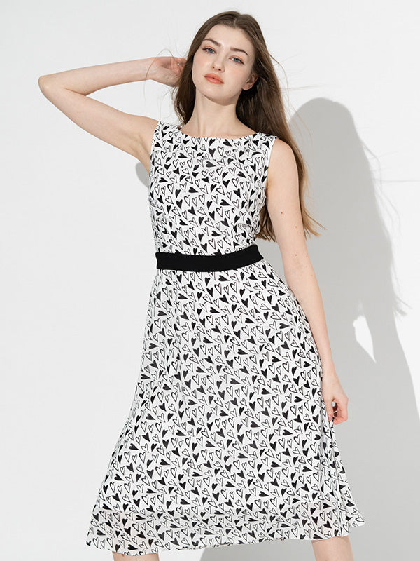 Stretch Chiffon: Monotone Heart Chiffon Flare Dress