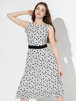Stretch Chiffon: Monotone Heart Chiffon Flare Dress