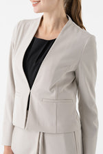 Double Jersey: Double Jersey Greige Front Hook Collarless Jacket
