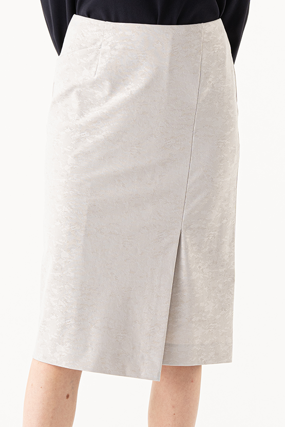Stretch Jacquard: Stretch Jacquard Greige Ocean Wrap-Style Midi Skirt