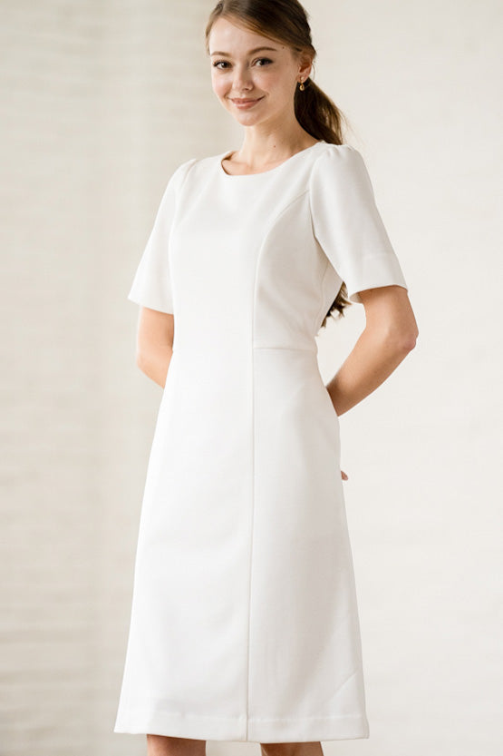 Double Jersey: Double Jersey White A-Line Dress