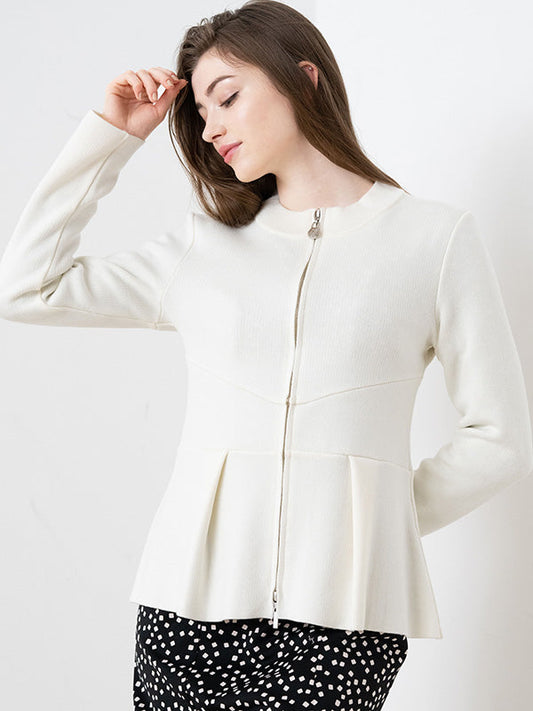 Washable Knit: Washable Knit: White Kanazawa-Made Peplum Knit Cardigan