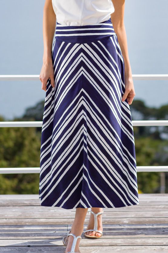 Long Length: Sea And Wind Striped Flared Long Skirt