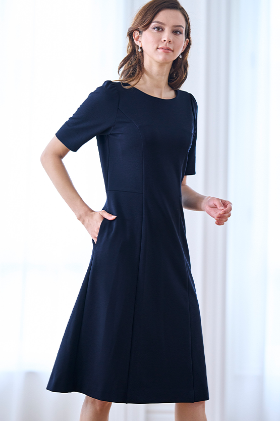 Navy A-Line Double Jersey Dress