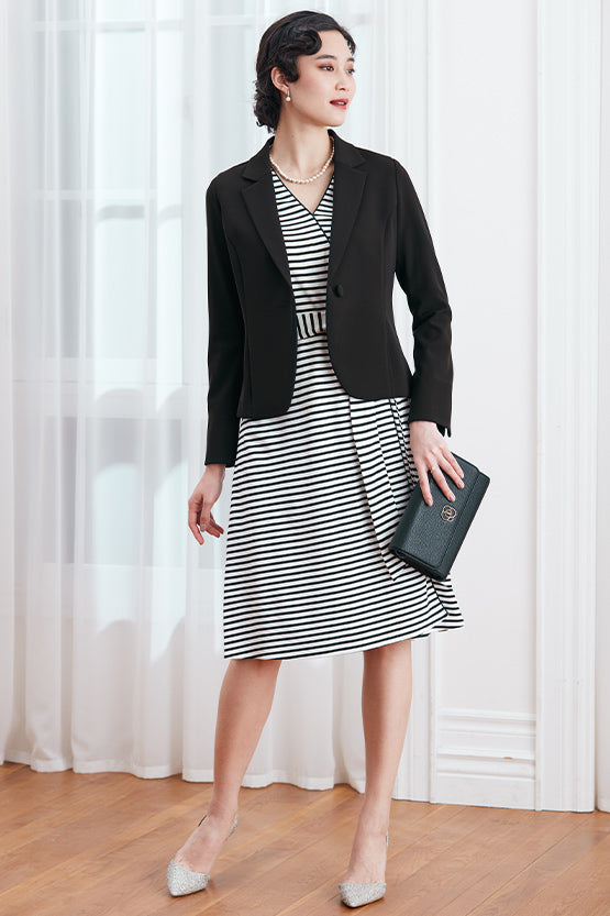 White X Black Stripe Wrap-Style Dress