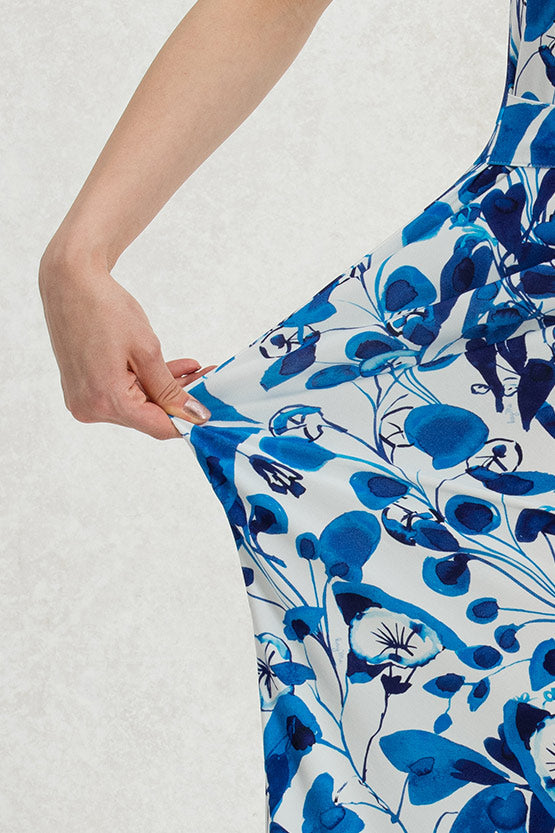 Blue Leaf Gathered Dress