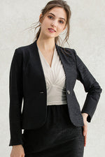 Stretch Jacquard: Black Collarless Jacket