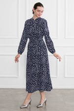Stretch Chiffon: Navy Clover Bohemian Chiffon Long