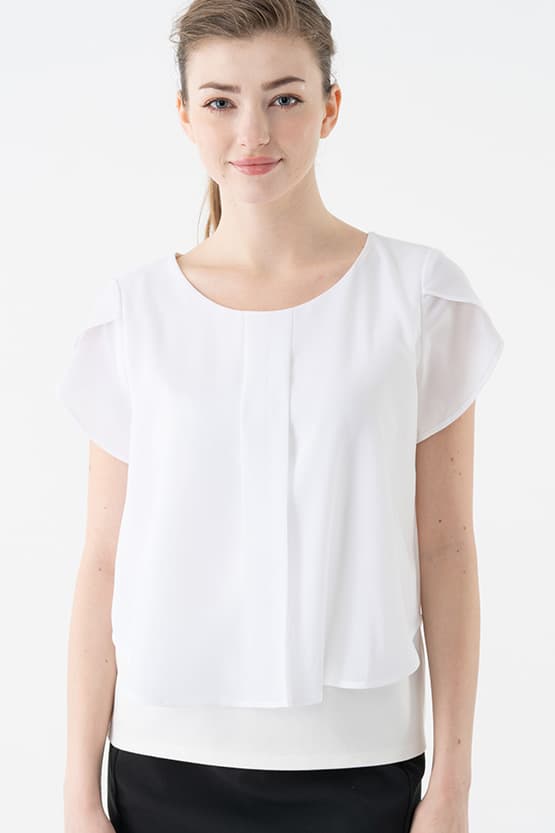 White Short Sleeve Double Layer Chiffon Top