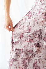 Stretch Chiffon: Pink Botanical Frill Chiffon Dress