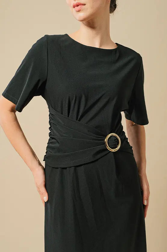 [Strong Twist Stretch] Black T-Shirt Dress